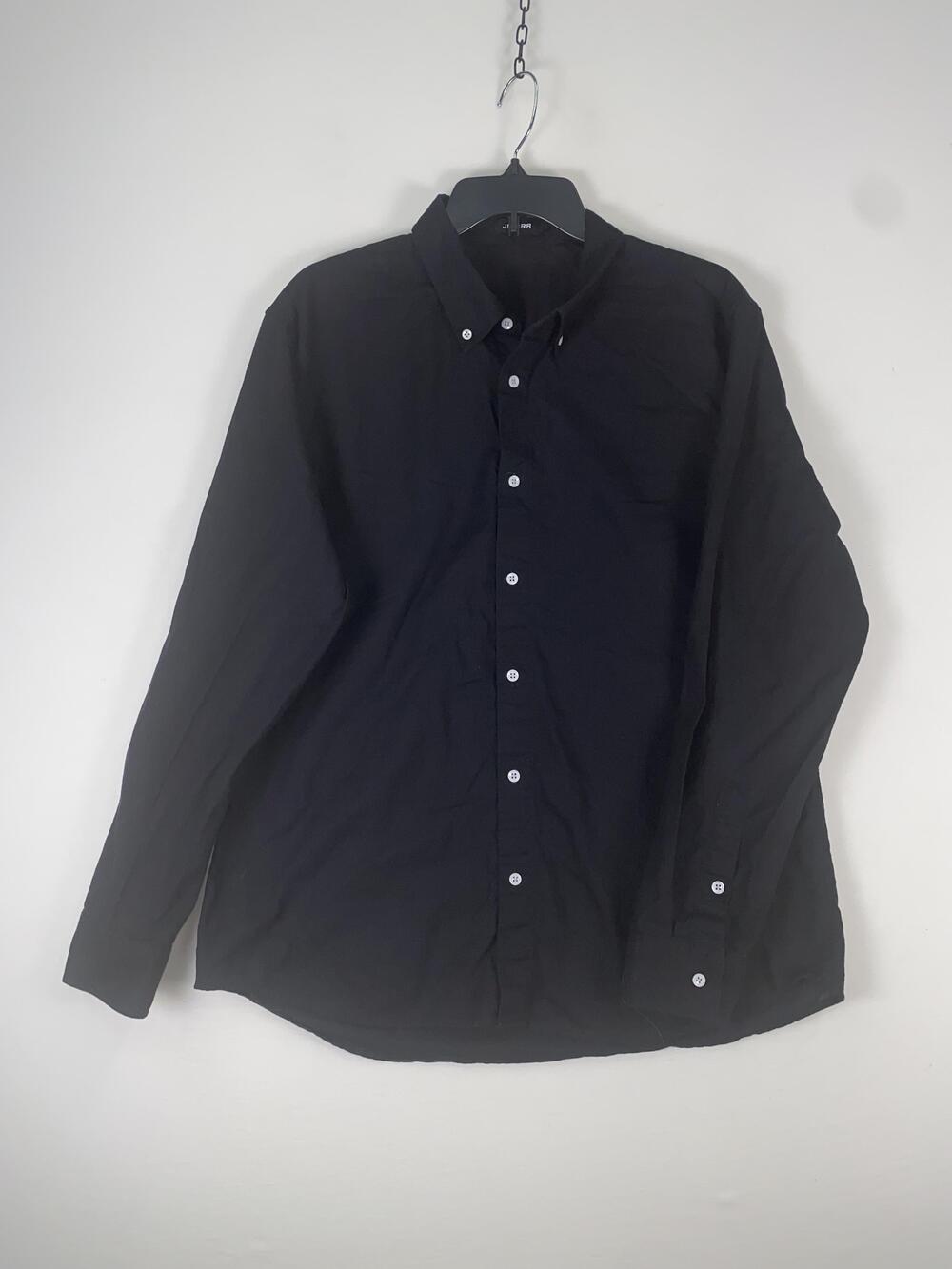 JMIERR Shirt Mens Large Black Solid Long Sleeve Button Up Linen Cotton Casual